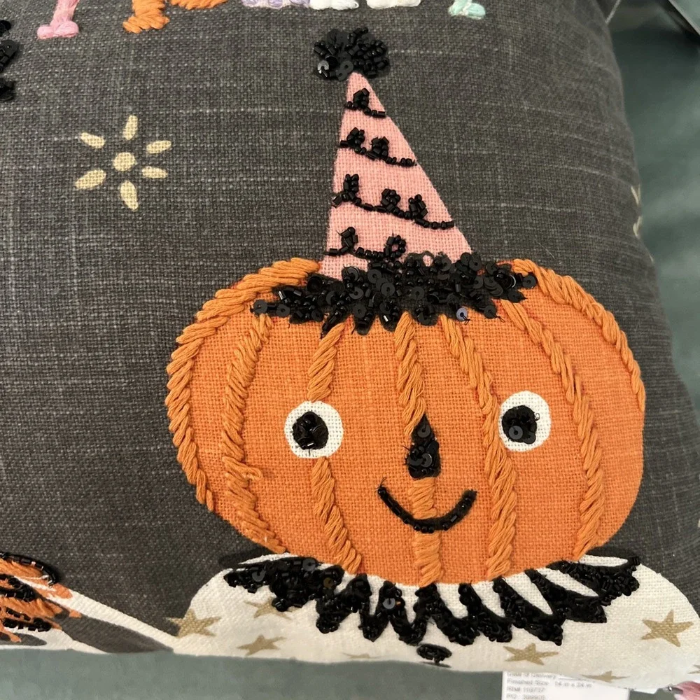 Feelin Spooky‎ Large Halloween Pillow Trick Or Treat Witch Skeleton NWT 14